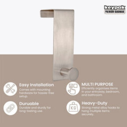Keypak Single Metal Over Door Hanger Coat Rack - Brushed Finish - 13Cm - Bedroom & Bathroom Hook For Coats, Towels & Bags - thumbnail 2