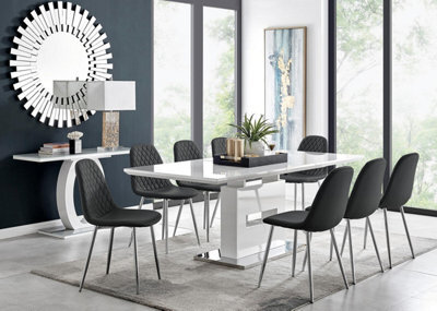 Furniturebox Uk Arezzo Large Extending Dining Table And 8 Black Corona Silver Leg Chairs - image 1