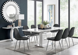 Furniturebox Uk Arezzo Large Extending Dining Table And 8 Black Corona Silver Leg Chairs - thumbnail 1
