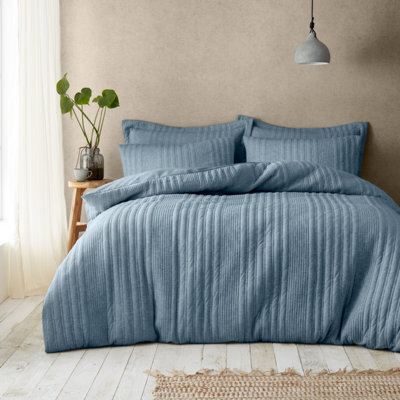 Pineapple Elephant Tamba Jersey Stripe Quilted Single Duvet Cover Set With Pillowcase Chambray Blue - image 1