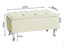 Londona 137Cm Chesterfield Ottoman Storage Bench - Plush Velvet Shoe Bench - Cream Upholstery Footstool With Storage - thumbnail 3