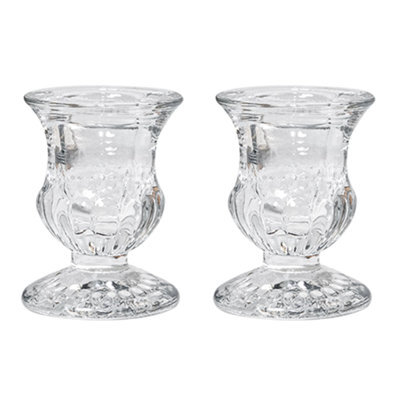 Clear Glass Candlestick Holder 6.8Cm - Petal Design (Set Of 2) - image 1