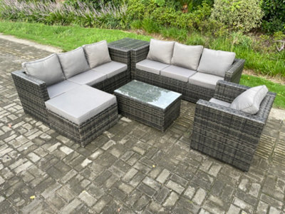 Fimous Wicker Pe Rattan Sofa Set Outdoor Patio Garden Furniture With Armchair Oblong Coffee Table Side Table Big Footstool - image 1