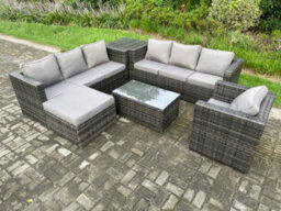 Fimous Wicker Pe Rattan Sofa Set Outdoor Patio Garden Furniture With Armchair Oblong Coffee Table Side Table Big Footstool - thumbnail 2