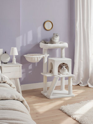 LEDREM Small Cat Tree, Cat Tower With Widened Perch For Large Cats Indoor, Kittens, Scratching Posts And Ramp, Dark Grey - image 1