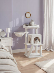 LEDREM Small Cat Tree, Cat Tower With Widened Perch For Large Cats Indoor, Kittens, Scratching Posts And Ramp, Dark Grey - thumbnail 2