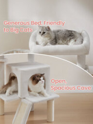 LEDREM Small Cat Tree, Cat Tower With Widened Perch For Large Cats Indoor, Kittens, Scratching Posts And Ramp, Dark Grey - thumbnail 4