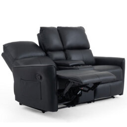 More4Homes Madrid 2+3 Seater W Console Manual Recliner Air Leather Sofa Set (Black) - thumbnail 4