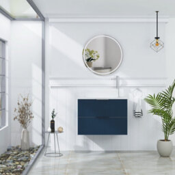 Royal Bathrooms Evora 700mm Midnight Blue Fluted Wall Hung Countertop Vanity Unit 2 Drawer With Lyon Basin - thumbnail 2