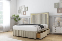 "Sloomy Boston Gold Cream Plush Divan Bed 4 Drawers-54"" Floor Standing Headboard 12"" Footboard 4'6 Double" - thumbnail 4
