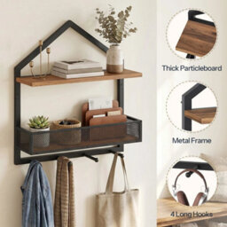 Wall Shelf With Hooks Industrial Floating Shelf For Wall Accent Shelf - thumbnail 5