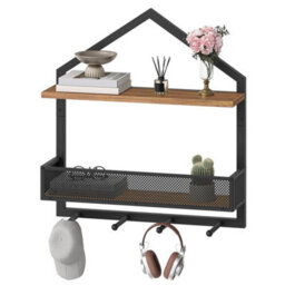 Wall Shelf With Hooks Industrial Floating Shelf For Wall Accent Shelf - thumbnail 6