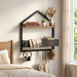 Wall Shelf With Hooks Industrial Floating Shelf For Wall Accent Shelf - thumbnail 1