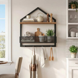 Wall Shelf With Hooks Industrial Floating Shelf For Wall Accent Shelf - thumbnail 3