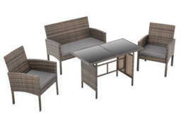Evre Brown Porto 4 Seater Rattan Garden Furniture Set, Table & Chairs With Sofa & Glass Table - Inc Weekend Delivery - thumbnail 9