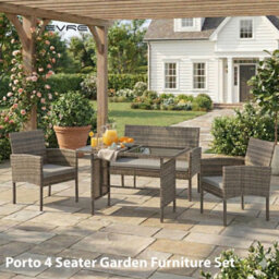 Evre Brown Porto 4 Seater Rattan Garden Furniture Set, Table & Chairs With Sofa & Glass Table - Inc Weekend Delivery - thumbnail 8