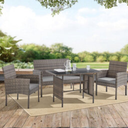 Evre Brown Porto 4 Seater Rattan Garden Furniture Set, Table & Chairs With Sofa & Glass Table - Inc Weekend Delivery
