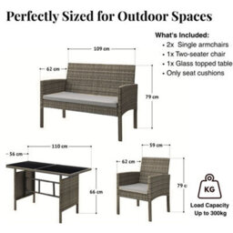 Evre Brown Porto 4 Seater Rattan Garden Furniture Set, Table & Chairs With Sofa & Glass Table - Inc Weekend Delivery - thumbnail 2