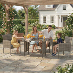 Evre Brown Porto 4 Seater Rattan Garden Furniture Set, Table & Chairs With Sofa & Glass Table - Inc Weekend Delivery - thumbnail 6