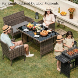 Evre Brown Porto 4 Seater Rattan Garden Furniture Set, Table & Chairs With Sofa & Glass Table - Inc Weekend Delivery - thumbnail 7