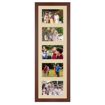 AK Frames 26X8 Rose Wood Modern Multi Photo Frame With Ivory Mount - Holds 5 Apertures (5X) 6X4 Photos - image 1