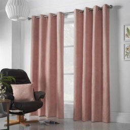 Luxury Living Velvet Chenille Eyelet Curtains Ready Made Pair Blush - thumbnail 1
