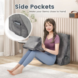 Costway 4 In 1 Bed Wedge Pillow Tablet Pillow Stand Side Pockets High Resilience Foam - thumbnail 6