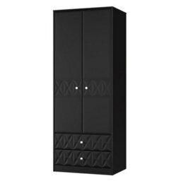 Genoa Ready Assembled Contemporary Matt Black 2 Drawer Tall Double Wardrobe (H)1960mm (W)740mm (D)520mm - thumbnail 1