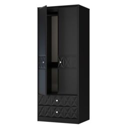 Genoa Ready Assembled Contemporary Matt Black 2 Drawer Tall Double Wardrobe (H)1960mm (W)740mm (D)520mm - thumbnail 4