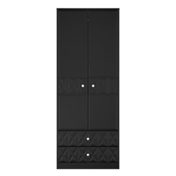 Genoa Ready Assembled Contemporary Matt Black 2 Drawer Tall Double Wardrobe (H)1960mm (W)740mm (D)520mm - thumbnail 2