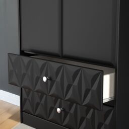 Genoa Ready Assembled Contemporary Matt Black 2 Drawer Tall Double Wardrobe (H)1960mm (W)740mm (D)520mm - thumbnail 6