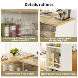 Btm White 360 Swivelling High Table Multifunctional Sideboard With Storage Sliding Glass Door For Kitchen Dining Room - thumbnail 8