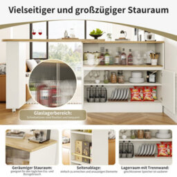 Btm White 360 Swivelling High Table Multifunctional Sideboard With Storage Sliding Glass Door For Kitchen Dining Room - thumbnail 9