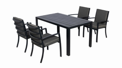 Aluminium Garden Table And Chairs Set With 145X85 Cm Dining Table And Padded Chair  - 4 Armchair - image 1