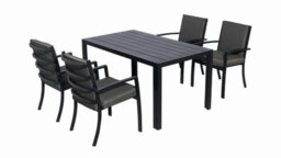 Aluminium Garden Table And Chairs Set With 145X85 Cm Dining Table And Padded Chair  - 4 Armchair - thumbnail 1