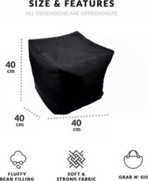 istyle mode Black Outdoor Bean Bag Footstool Pouffe Water-Resistant 40X40Cm - thumbnail 3