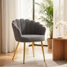Homcom Petal-Back Lounge Chair With Faux Lamb's Wool And Metal Legs, Grey - thumbnail 8