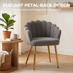 Homcom Petal-Back Lounge Chair With Faux Lamb's Wool And Metal Legs, Grey - thumbnail 4