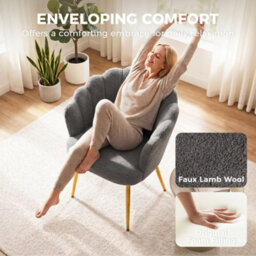 Homcom Petal-Back Lounge Chair With Faux Lamb's Wool And Metal Legs, Grey - thumbnail 5