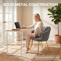 Homcom Petal-Back Lounge Chair With Faux Lamb's Wool And Metal Legs, Grey - thumbnail 6