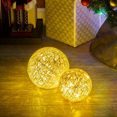 Urbn-Living Urbnliving 2 Pcs Led Light Up Christmas Balls White With Glitter Ornament Warm Fairy Lights Home Decor - image 1