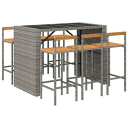 Berkfield 7 Piece Garden Bar Set Grey Poly Rattan& Solid Wood Acacia - thumbnail 3