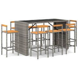 Berkfield 7 Piece Garden Bar Set Grey Poly Rattan& Solid Wood Acacia - thumbnail 2
