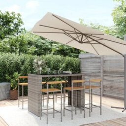 Berkfield 7 Piece Garden Bar Set Grey Poly Rattan& Solid Wood Acacia - thumbnail 1