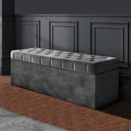 137Cm Sd Ottoman Storage Box, Steel Grey Velvet Upholstered Chesterfield Storage Ottoman Box