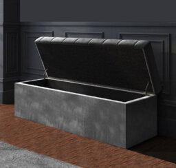 137Cm Sd Ottoman Storage Box, Steel Grey Velvet Upholstered Chesterfield Storage Ottoman Box - thumbnail 2