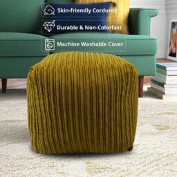 istyle mode Jumbo Cord Footstool Pouffe, Mustard Corduroy Ottoman Bean Bags 40Cm X 40Cm - thumbnail 5