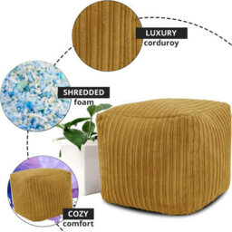 istyle mode Jumbo Cord Footstool Pouffe, Mustard Corduroy Ottoman Bean Bags 40Cm X 40Cm - thumbnail 2