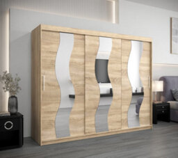 Arte Seville Wavy Mirrored Sliding Door Wardrobe With Shelves And Hanging Rails In Oak Sonoma(H)2000mm (W)2500mm (D)620mm - thumbnail 2