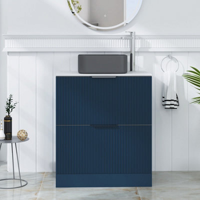 Royal Bathrooms Evora 700mm Midnight Blue Fluted Floor Standing Countertop Vanity Unit 2 Drawer With Art Square Basin - image 1